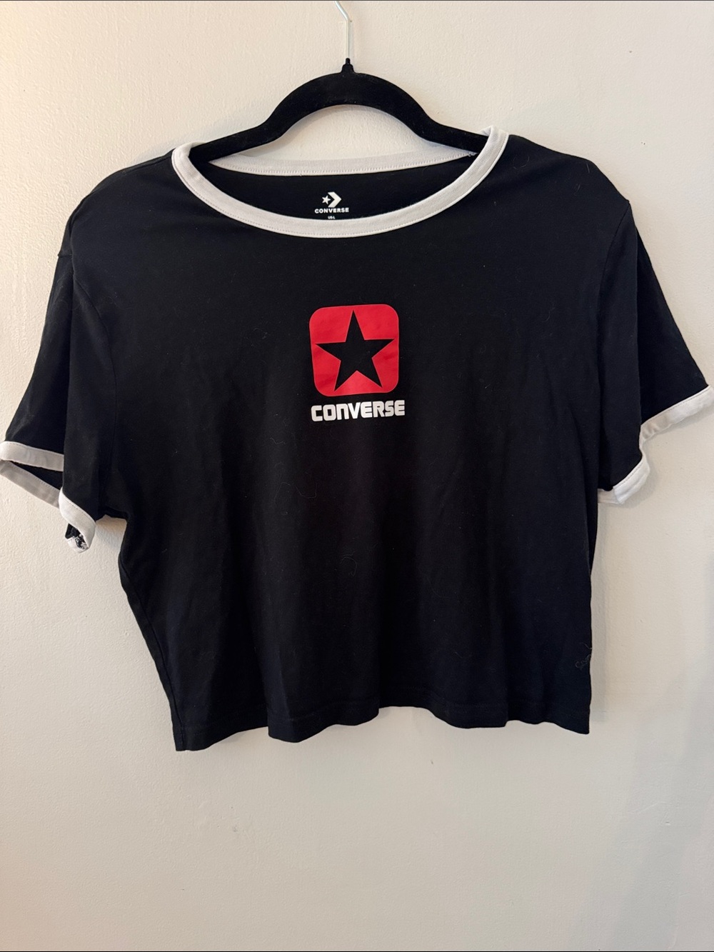 Converse Black Crop Ringer Top with Red Star Logo